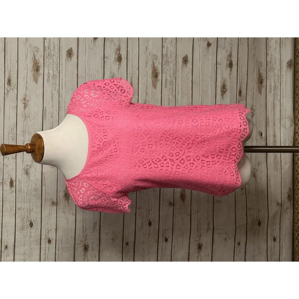J. Crew classic bright pink coquette Rainbow Lace short sleeve blouse Size 4